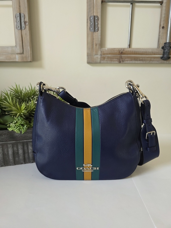 Coach Handbags - Coach Jes Hobo Cadet Multi Varsity Stripe Pebbled Leather Shoulder Bag